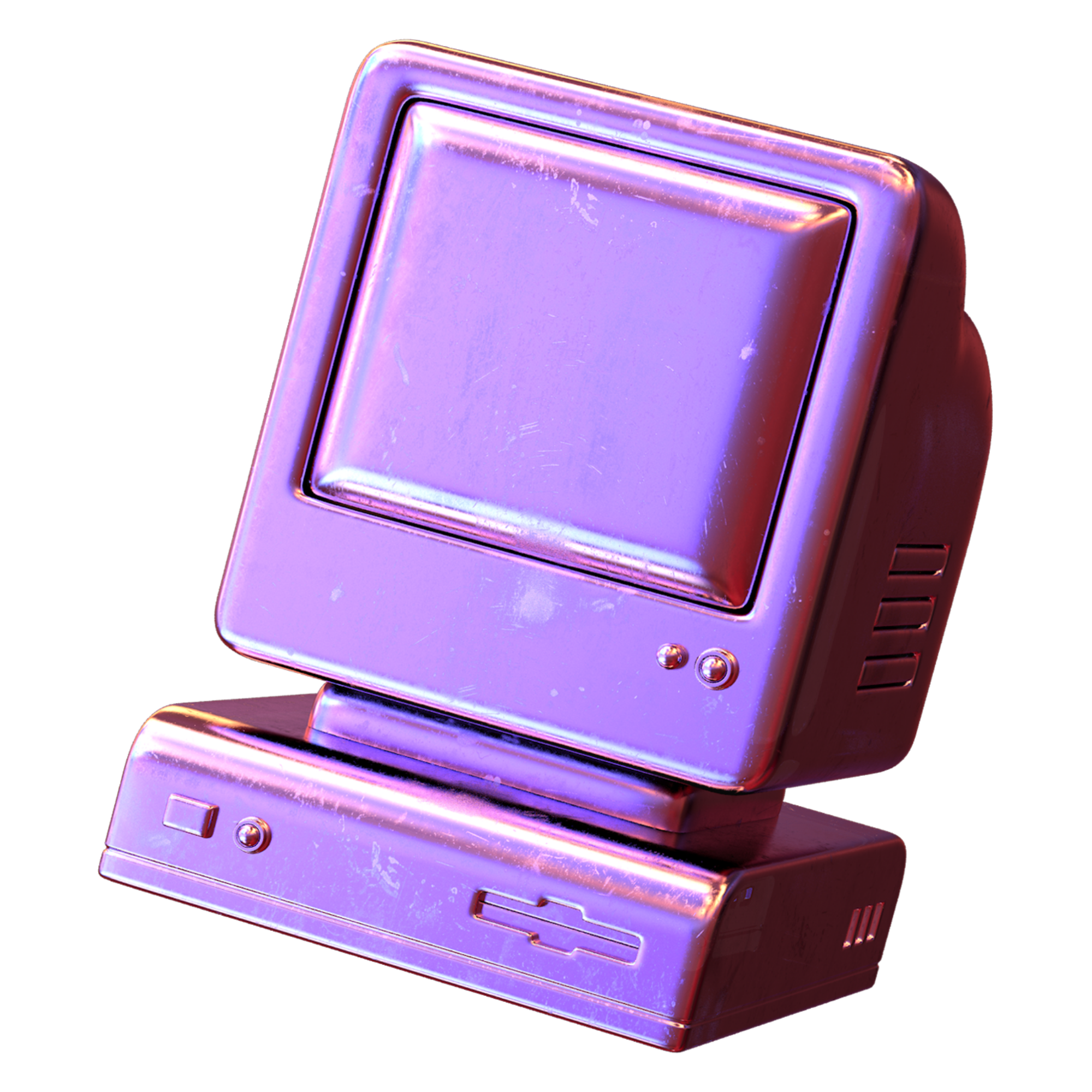 A computer encircled by a rainbow ring, the RexCord centerpiece illustration